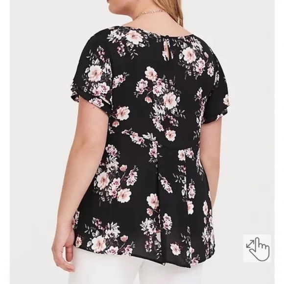 Torrid Black Floral Ruffle Sleeve Top Size 1X - Picture 3 of 6
